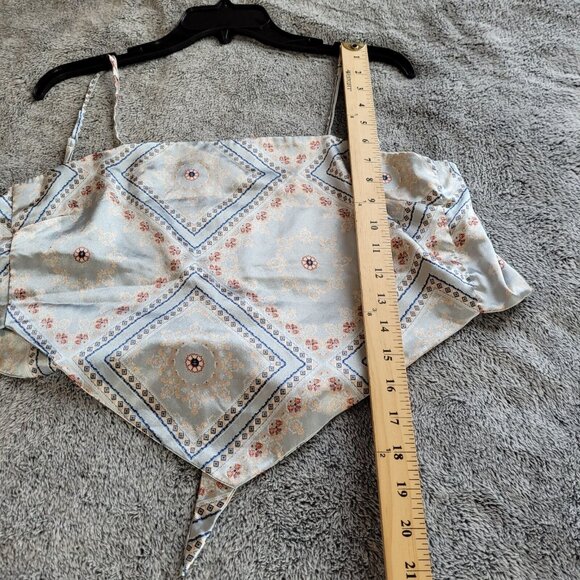 VINe Valley Womens Bandana Top Small Blue Satin Tie Back Handkerchief Boho 17259 - Picture 7 of 10